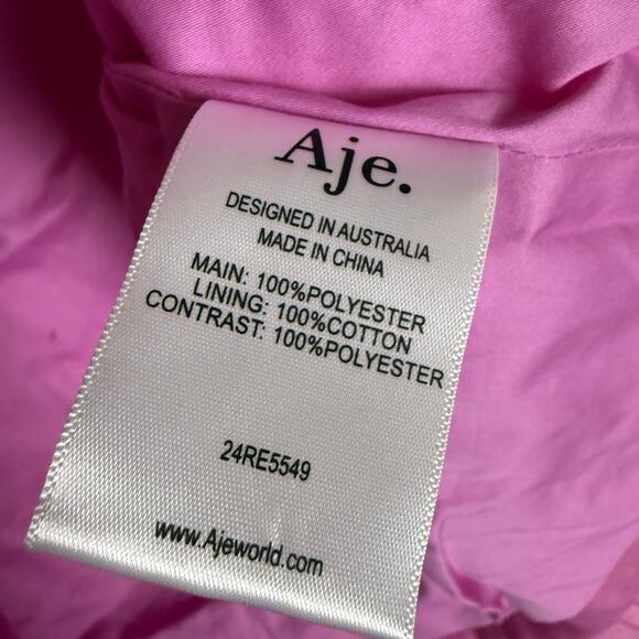 Aje Palladium Ruffled Strapless Ruffled Pleated Gauze Pink Mini Dress Size 12 - Picture 11 of 14